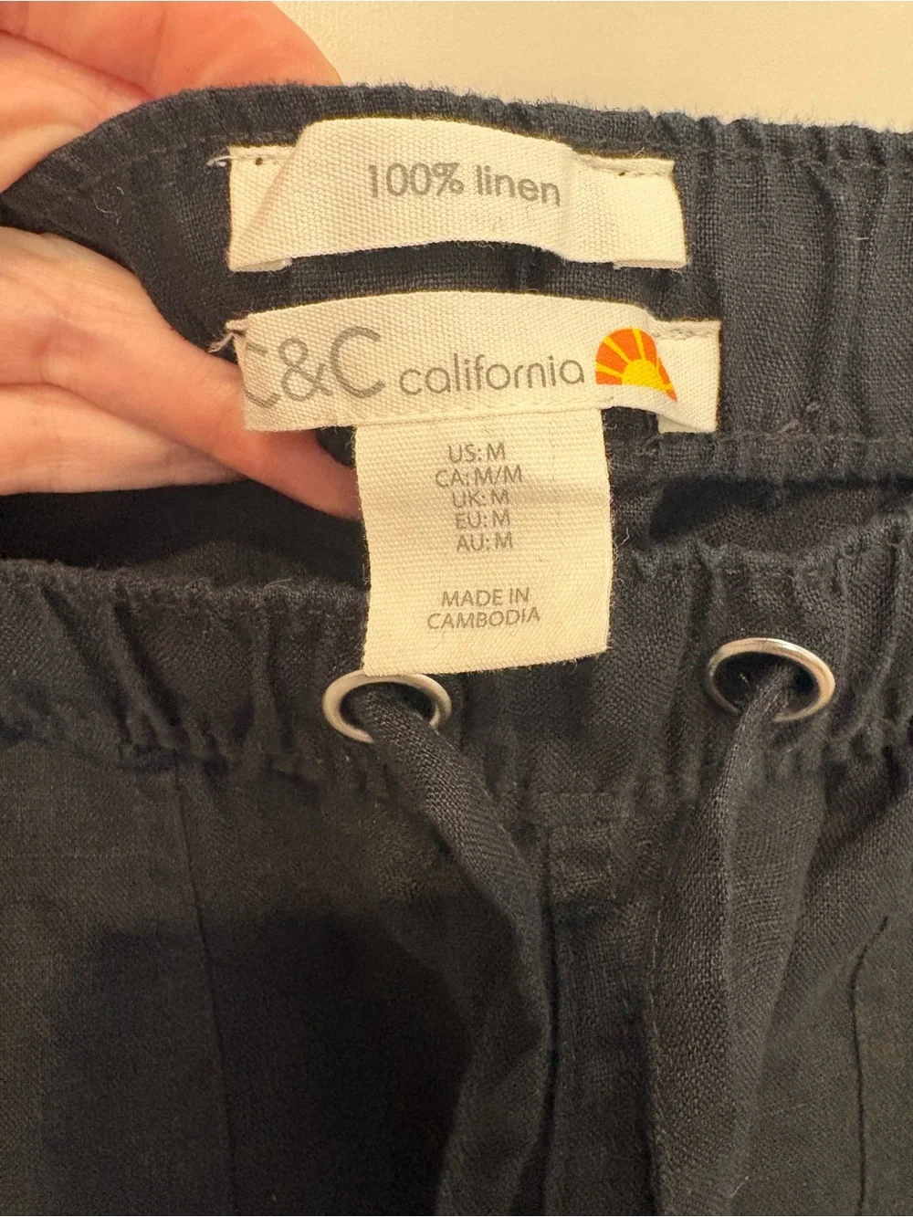 C&C California Black High-Waist Linen Drawstring Shorts M